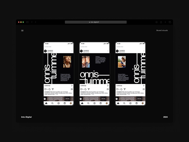 A slide out of the Into-Digital visual brand guidelines manual with brand specific social ad banner layouts