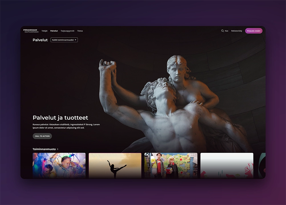 Layout image of the Kulttuuripankki web page service list lander