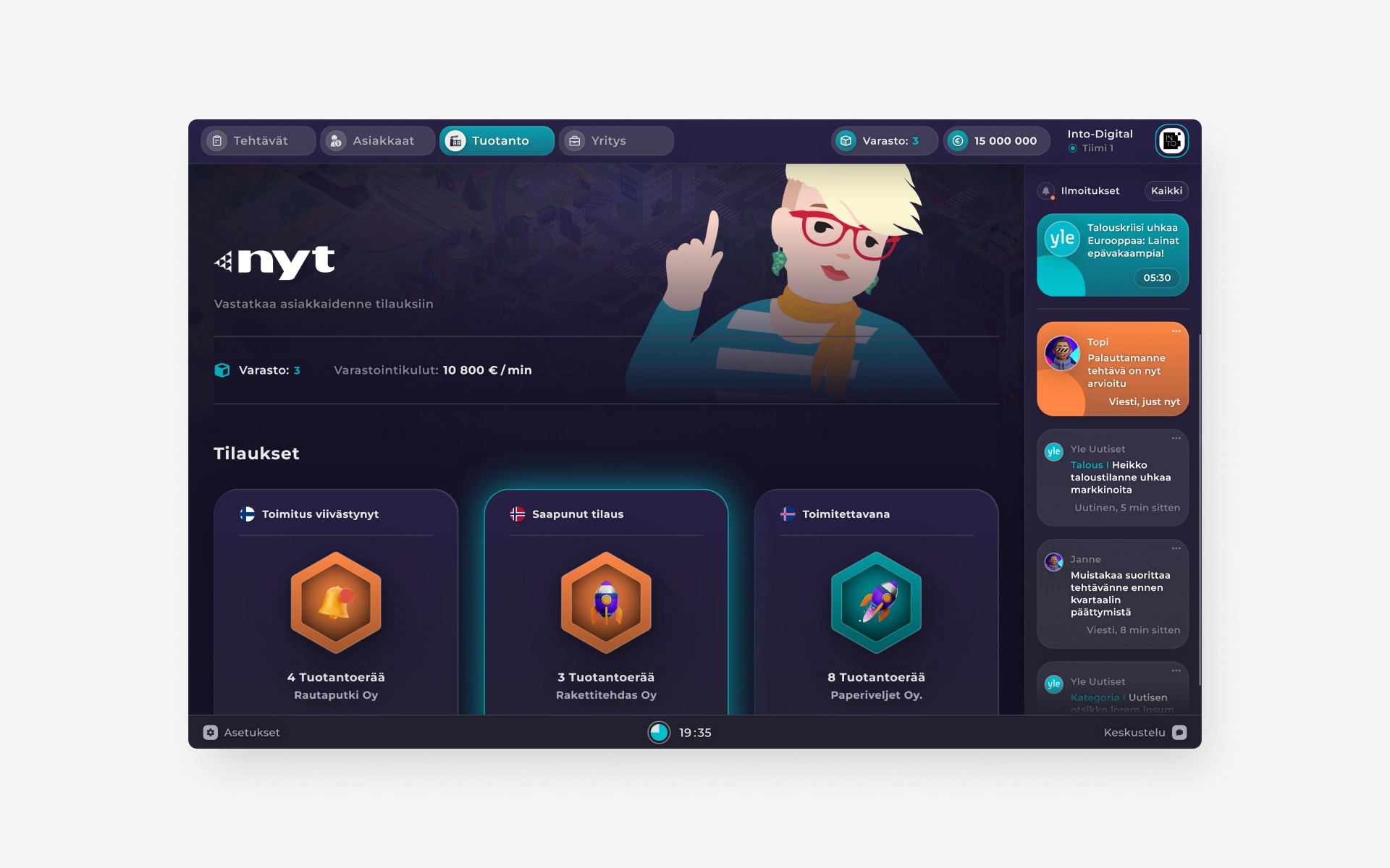 A success screen on NYT Yrityskylä, digital gamified learning platform