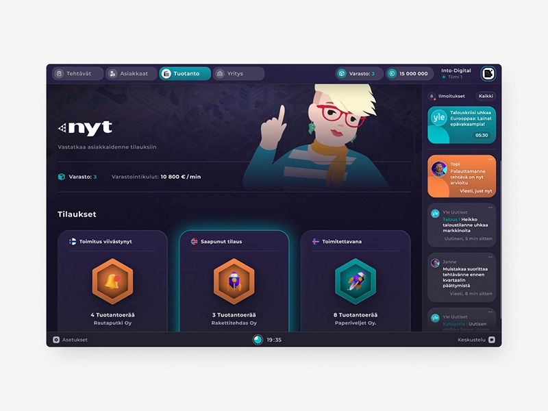 A success screen on NYT Yrityskylä, digital gamified learning platform